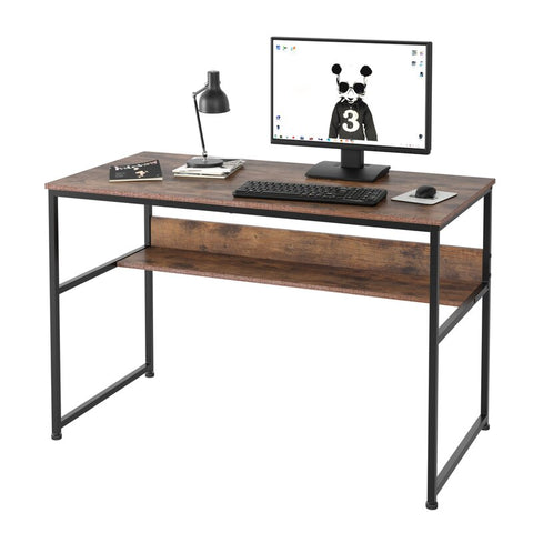 Homfa Computer Desk with Bookshelf Office Rustic Brown