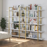 Homfa Iron Ladder Bookcase Tall Large Display Storage 5-Tier Shelf for Living Room White/Gold