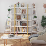 Homfa Iron Ladder Bookcase Tall Large Display Storage 5-Tier Shelf for Living Room White/Gold