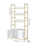 Homfa Standard Bookcase with 3 Shelves 2 Doors for Living Room White/Gold
