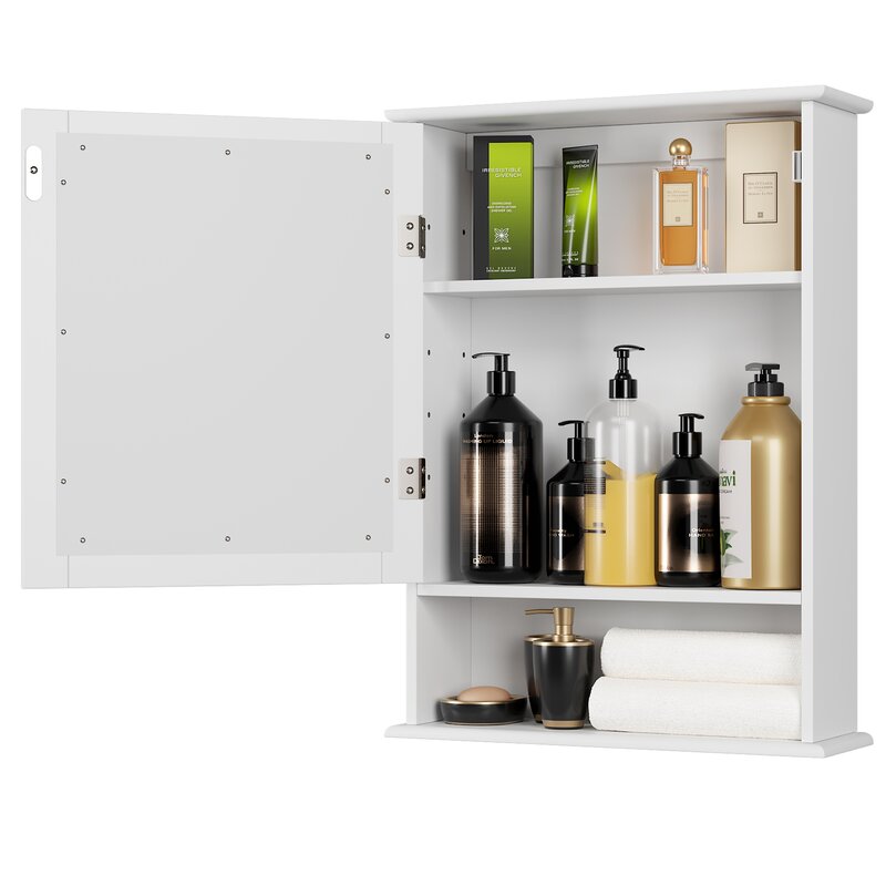Homfa Medicine Cabinet, Wall Mount Mirror Cabinet with Door & Shelves for  Bathroom, White 