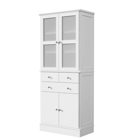 Homfa 3 Drawers 4 Doors Storage Cabinet, White Tall Kitchen Pantry Cabinet