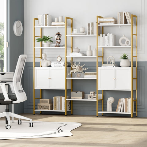 Homfa 4-Tier Triple Wide Bookshelf with 2 Storage Cabinets, 68'' Tall Open Bookcase with Heavy Duty Metal Frame for Home Office, White