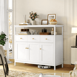 Homfa 42.5" Kitchen Sideboard Cabinet with 3 Drawer, Open Shelf Buffet Storage Cabinet for Dining Room , White