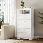 Homfa 5 Drawer Tall White Bedroom Dresser , 1 Flip Up Glass Door Modern Wood Storage Cabinet for Living Room Entryway