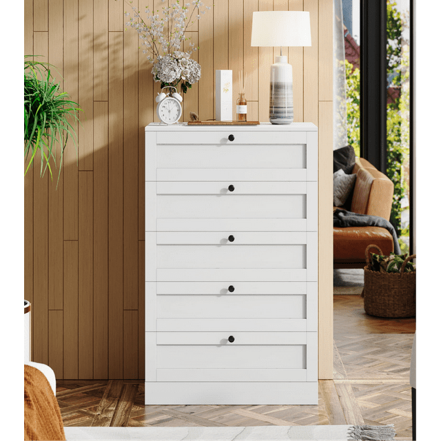 Homfa 5 Drawer White Bedroom Dresser, Modern Vertical Dresser Drawers ...