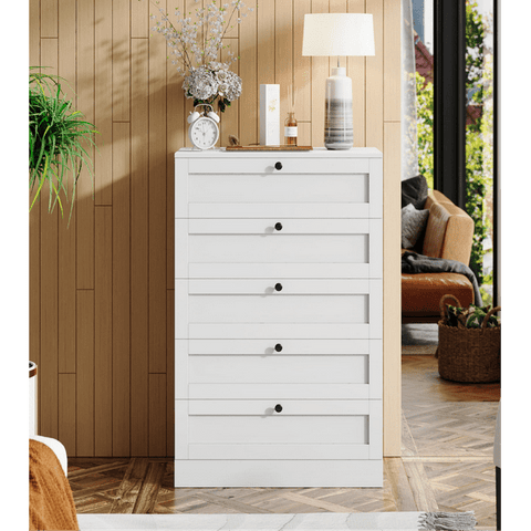 Homfa 5 Drawer White Bedroom Dresser, Modern Vertical Dresser Drawers Wood Organizer for Living Room Entryway Small Spaces