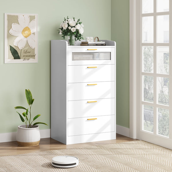 Homfa 5 Drawer White Dresser for Bedroom, 45.1