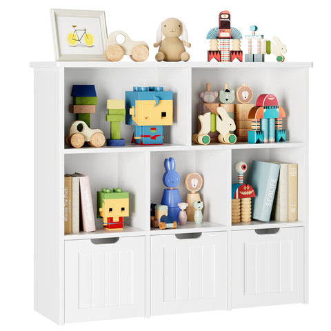 Homfa 5 Storage Cube Organizer, Open Toy Display Bookshelf with Drawers, White Finish