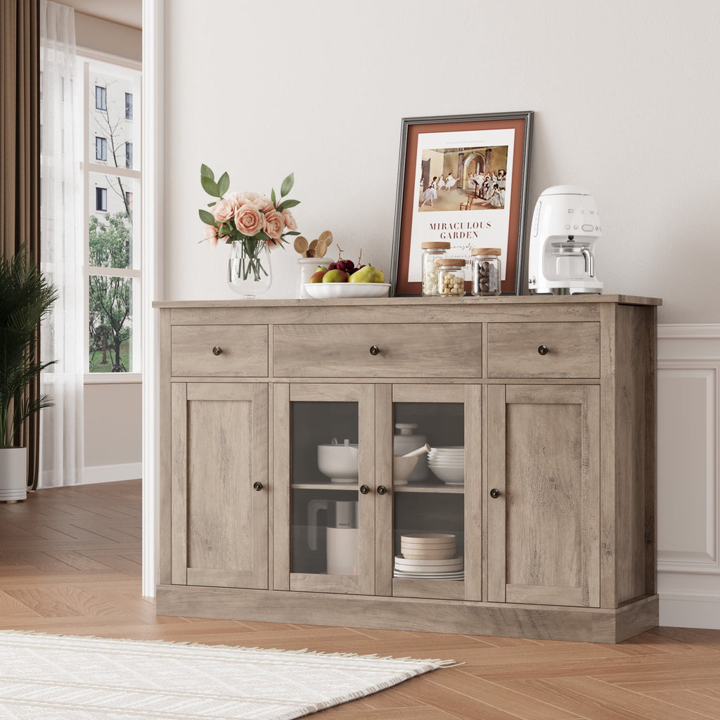 Homfa Sideboard Homfa 55.1'' W Kitchen Buffet Sideboard, 3 Drawer Glass Door Accent Ca ...