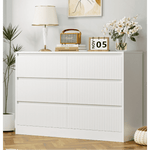 Homfa 6 Drawer Double Dresser for Bedroom, Wave Panel White Wood Dresser Storage Cabinet for Living Room Entryway
