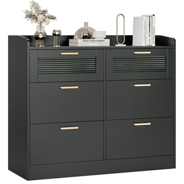 Homfa 6 Drawer Double Dresser with Fence, Chest of Drawers with Wavy G ...