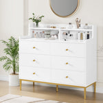 Homfa 6 Drawer Double White Dresser with Hutch, Modern Wood Dresser Storage Cabinet for Bedroom Living Room