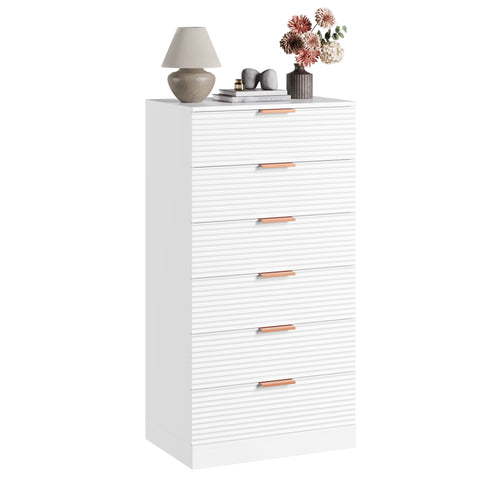 Homfa 6 Drawer Dresser for Bedroom, 45.6'' Modern White Dresser Storage Cabinet Wood Organizer for Living Room