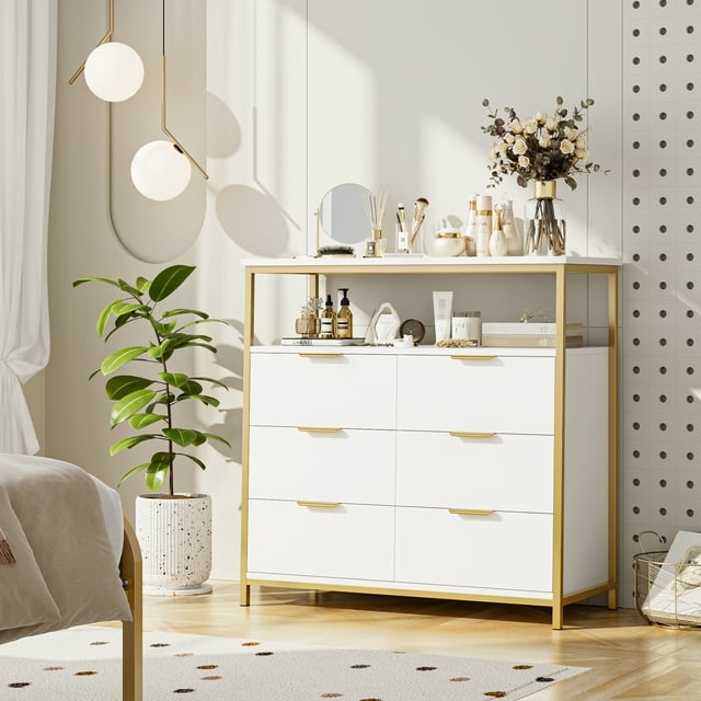 Homfa 6 Drawer Dresser for Bedroom, Modern Chest of Drawers, Wooden St ...