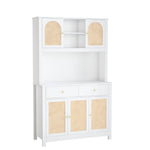 Homfa 71'' Kitchen Buffet Cabinet with Hutch, 2 Drawer Rattan Door Pantry Cupboard Storage Cabinet with Adjustable Shelves, White