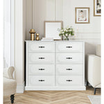 Homfa 8 Drawer Double White Dresser for Bedroom, 47'' W Retro Wood Storage Cabinet Chest for Living Room