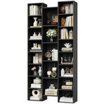 Homfa Adjustable Wood Media Storage Shelf Bookcase,Wide Storage Cabinet, Black