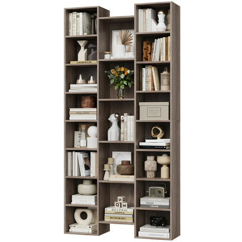 Homfa Adjustable Wood Media Storage Shelf Bookcase,Wide Storage Cabinet, Oak