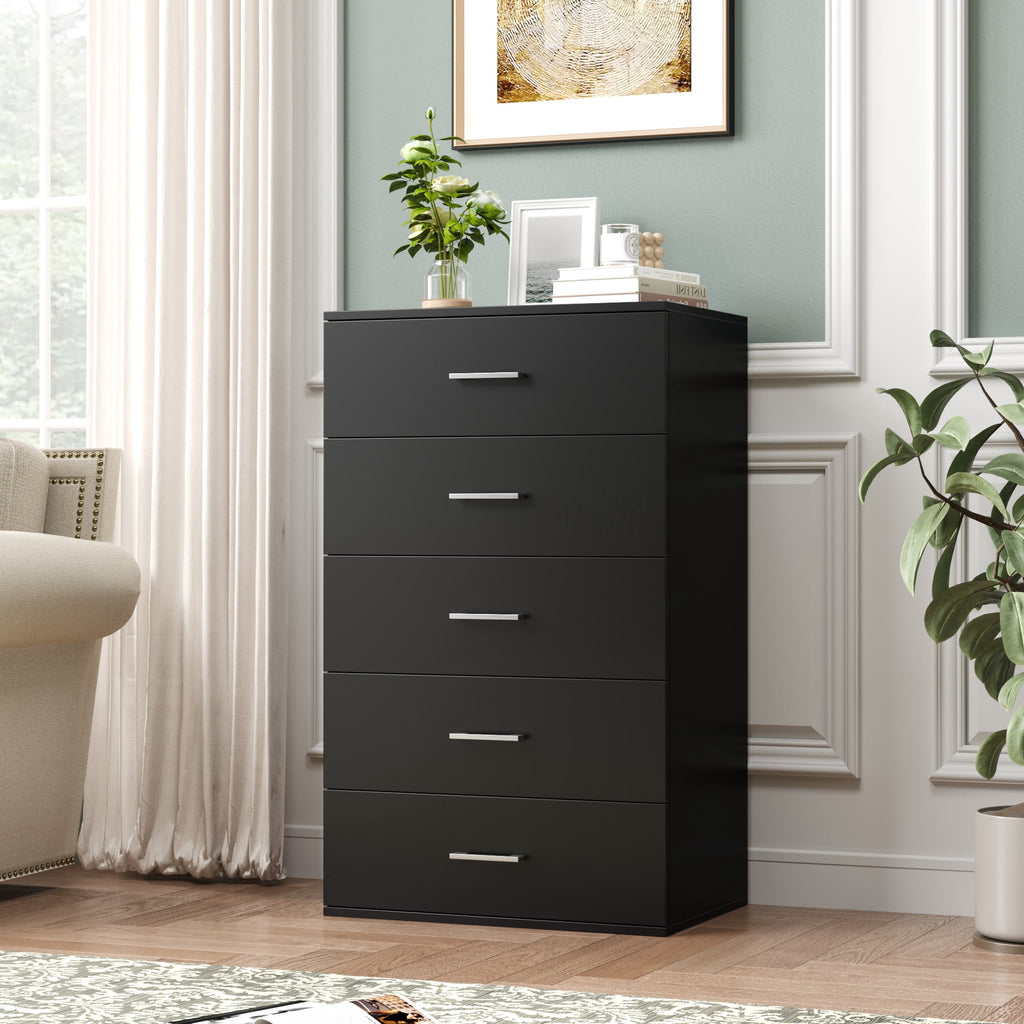 Homfa Black 5 Drawer Dresser, Chest of Drawers for Bedroom, Modern Woo