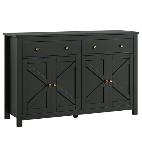 Homfa Farmhouse Kitchen Sideboard, 4-Doors 2-Drawers Wood Buffet Cabinet with Adjustable Shelves, Black