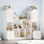 Homfa Kids Bookshelf Storage Cabinet with Mobile Drawer, 2 Door Wood Toddler Toy Cubby Storage for Living Room Kidsroom