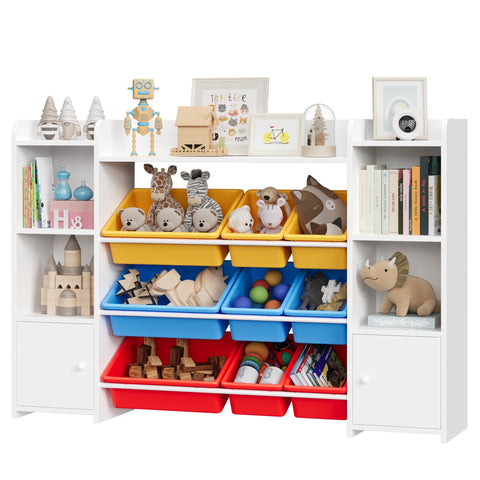 Homfa Kids Toy Cubby Bookcase with 9 Bins, White Storage Organizer Bookshelf with 2 Door for Kids Room Playroom Organization