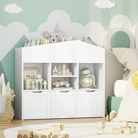 Homfa Kids Toy Storage Cabinet Bookshelf with 3 Drawers, Toy Organizer Kids Room, White