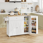 Homfa Kitchen Island Cart with Solid Wood Top, 47.6" Width Mobile Carts with Storage Cabinet, Rolling Kitchen Table with Spice Rack, Towel Rack, Drop Leaf and Drawer, Portable Islands on Wheels, White