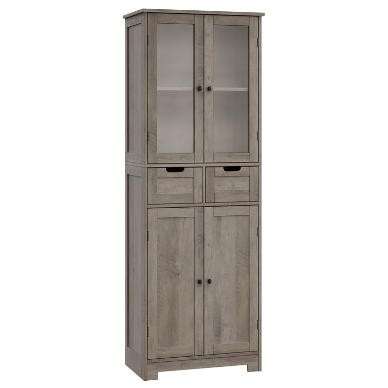 Homfa 4 Doors Bathroom Linen Storage Cabinet, Frosted Glass Wood Tall myhomfa Homfa 4 Doors Bathroom Linen Storage Cabinet, Frosted Glass Wood Tall myhomfa
