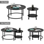 Modern Furniture Round Coffee Table W/ Casters Nesting End Table With Metal Frame