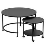 Modern Furniture Round Coffee Table W/ Casters Nesting End Table With Metal Frame