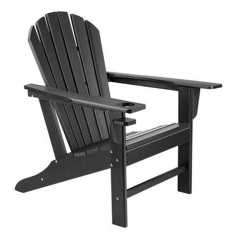 Homfa Oversized Poly Lumber Adirondack Chair with Cup Holder, All-Weather Lounge Chair With 330 Lbs Duty Rating, Black