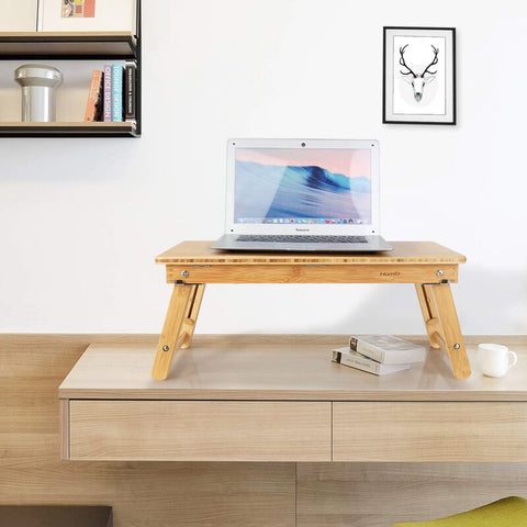 Portable Adjustable Bamboo Laptop Desk Table Breakfast Serving Bed Tray With Drawer