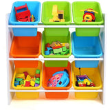 Homfa Toddler's Toy Storage Box Organizer W/ 9 Muticolor Bins Shelf Drawer & Handles