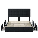 Homfa Modern and Contemporary Black PU Leather Upholstered 4-Drawer Storage Platform Bed, Multiple Sizes
