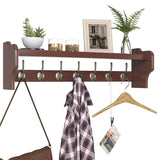 Homfa Wall Mounted Hanging Upper Shelf Wooden Coat Rack Shelf With 7 Dual Metal Hooks