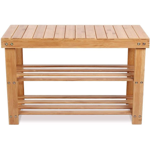 Homfa Bamboo Shoe Rack with 3 Shelves Bamboo Shoe Shelves with Bench for Entryway 70x28.5x 45.5cm, Natural