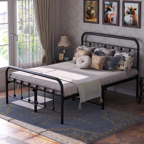 Homfa Queen Size Metal Bed Frame with Headboard, Modern Design, Mattress Foundation, No Box Spring Needed, Easy Assembly, Textured Black