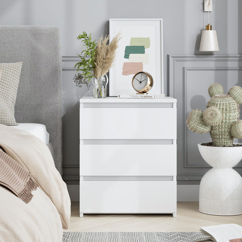 Homfa White Nightstand with Drawers, 3-Tier Sofa Table, Modern Wooden Storage Cabinet for Bedroom