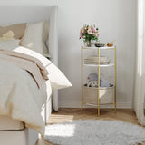 Homfa End Table Sofa Table, Round Side Table with Fabric Storage Pocket for Living Room Bedroom, White + Gold