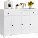 Homfa 47??¨¤ White Sideboard, Wooden Buffet Storage Cabinet with Drawers & Doors for Dining Room Kitchen