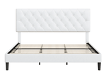 Homfa Full Size Bed, Modern Bed Frame with PU Leather Upholstered Headboard, Wood Slat Support, White Finish