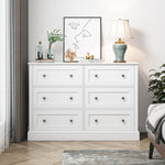 Homfa Double Dresser with 6 Drawer, Modern Dresser Chest for Bedroom, White