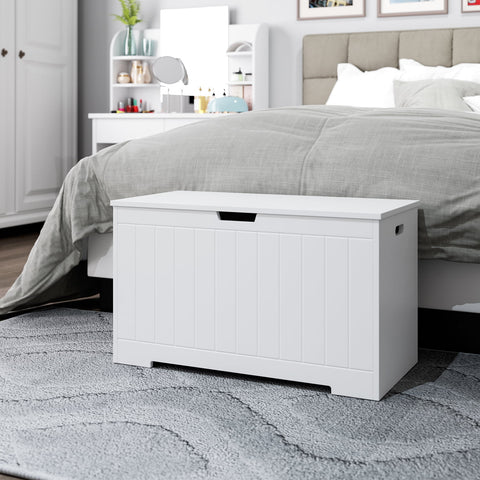 Homfa Kids Toy Box, Toy Storage Chest with  2 Safety Hinges, White Storage Box with Flip-Top Lid Open and Close Slowly