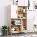 Homfa Storage Cabinet with Legs, 4-Tier Buffet Sideboard Cupboard with Door and Open Shelf for Kitchen, Oak and White