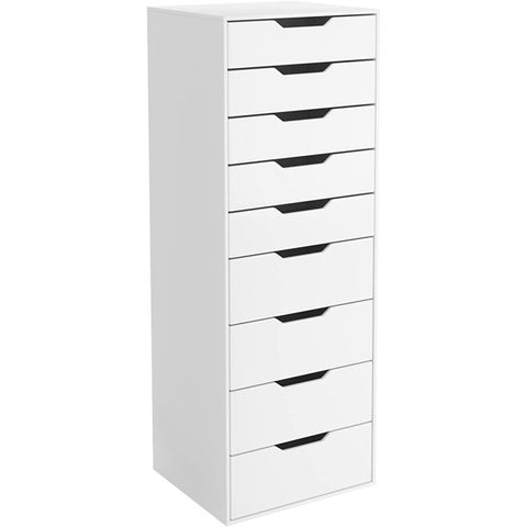 Bedroom Chest of 9 Drawers Wooden Tall Storage Cabinet Freestanding Cupboard Storage Organizer Unit White 17.7x15.7x48.9 inch