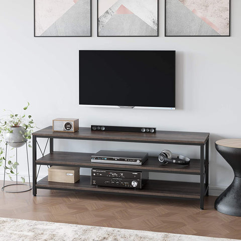3-Tier Modern Wood TV Stand for TVs up to 60 in, Dark Brown Finish