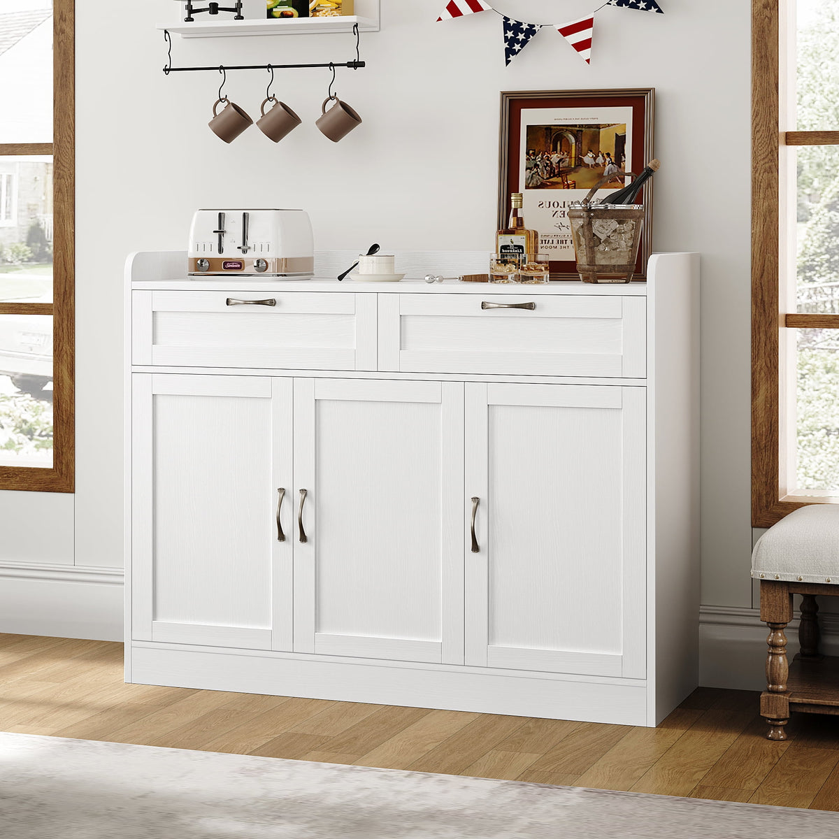 Homfa 2 Drawers Sideboard Buffet Cabinet, Wood Storage Cabinet with Ad ...