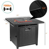Homfa 28¡° Propane Fire Pit Table, 50,000BTU Auto-Ignition with Pulse Switch Gas Fire Pit Table, Double-Layer Insulation Board, Laval Rock, Striped Steel Surface